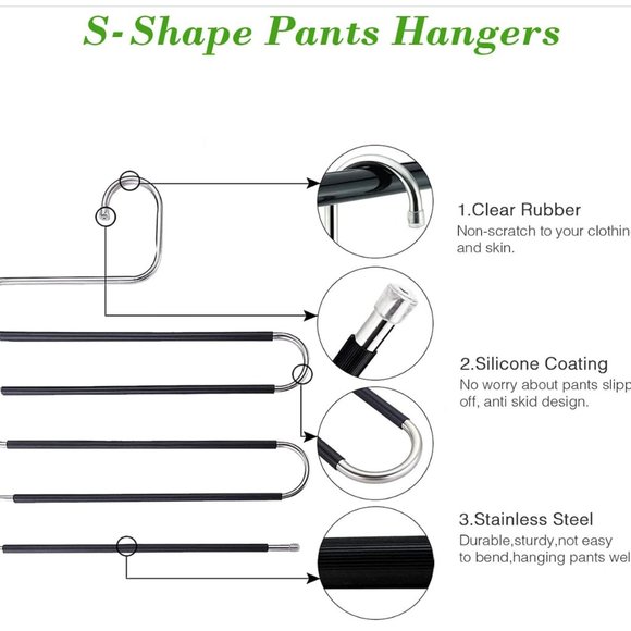 S-Shape Hangers 4 Pack, 5 Layer Stainless Steel High Quality Hangers - Picture 10 of 14